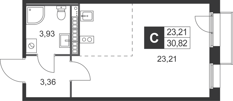 Квартира-студия, 30.82 м² в ЖК "Слобода" - планировка, фото №1