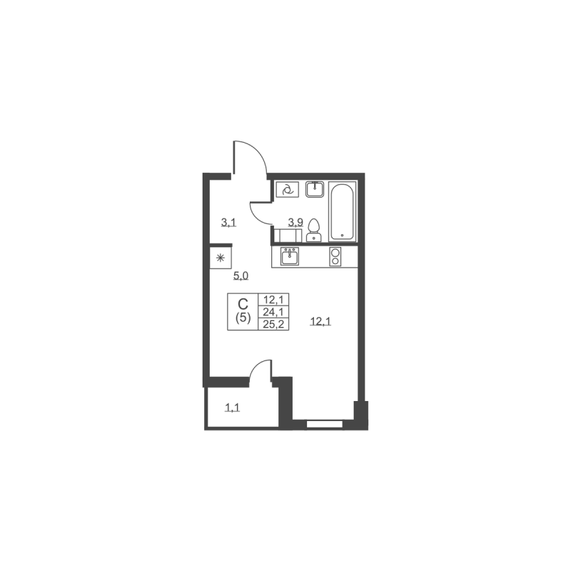 Квартира-студия, 25.2 м² в ЖК "Ермак" - планировка, фото №1