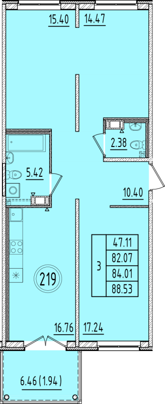 4-комнатная (Евро) квартира, 82.07 м² в ЖК "Образцовый квартал 6.4" - планировка, фото №1