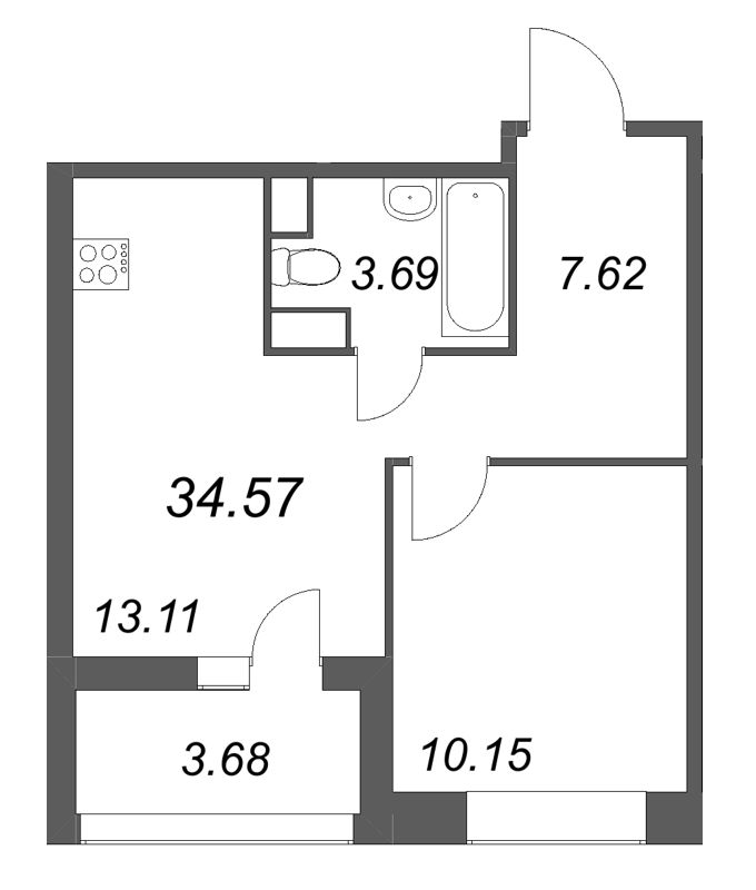 1-комнатная квартира, 34.57 м² в ЖК "Ультра Сити 3.0" - планировка, фото №1