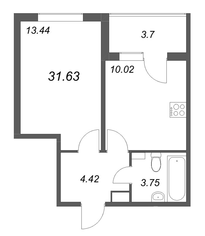 1-комнатная квартира, 31.63 м² в ЖК "Любоград" - планировка, фото №1
