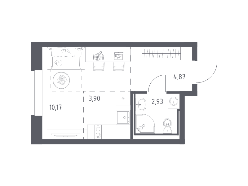 Квартира-студия, 21.87 м² в ЖК "Живи! В Рыбацком" - планировка, фото №1
