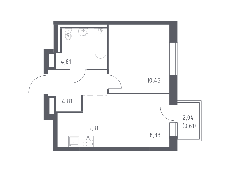 1-комнатная квартира, 34.32 м² в ЖК "Квартал Лаголово" - планировка, фото №1