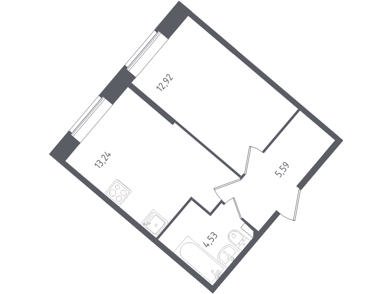 1-комнатная квартира, 36.28 м² - планировка, фото №1