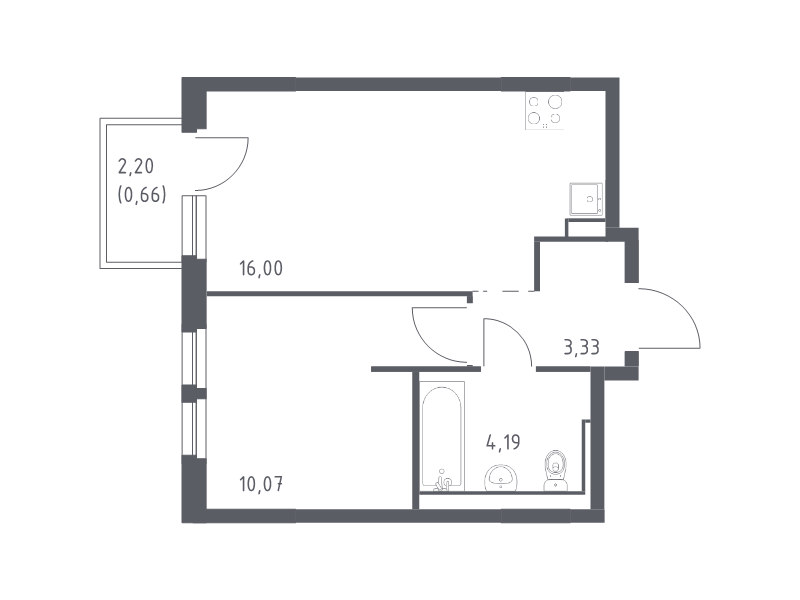 2-комнатная (Евро) квартира, 34.25 м² - планировка, фото №1