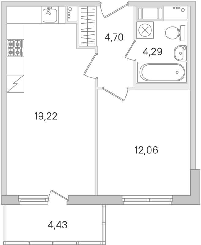 2-комнатная (Евро) квартира, 40.27 м² в ЖК "Ясно.Янино" - планировка, фото №1