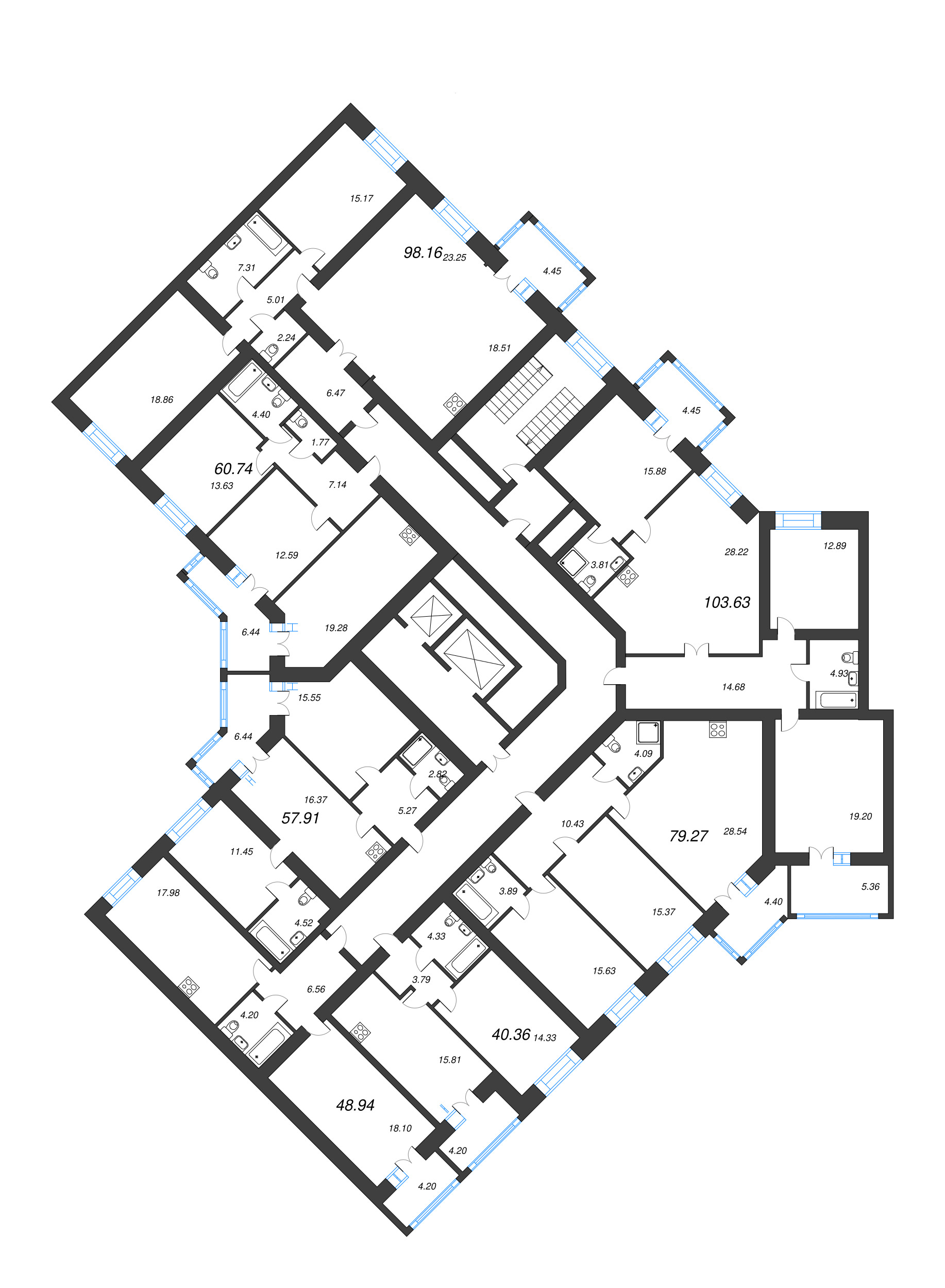 2-комнатная квартира, 79.4 м² - планировка этажа