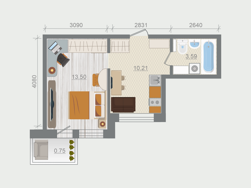 1-комнатная квартира, 28.05 м² в ЖК "Эко Квартал Гармония" - планировка, фото №1