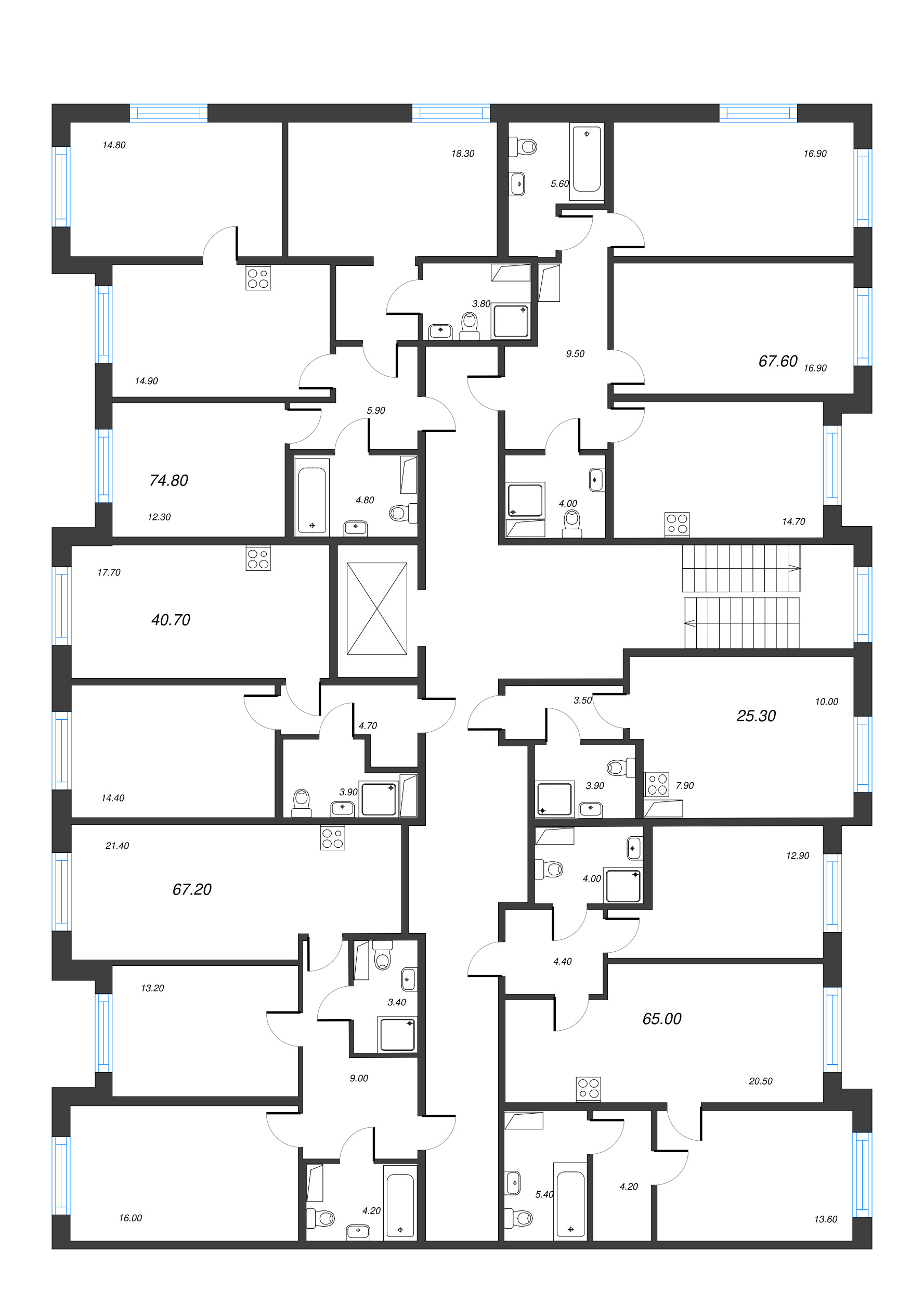 2-комнатная (Евро) квартира, 40.7 м² - планировка этажа