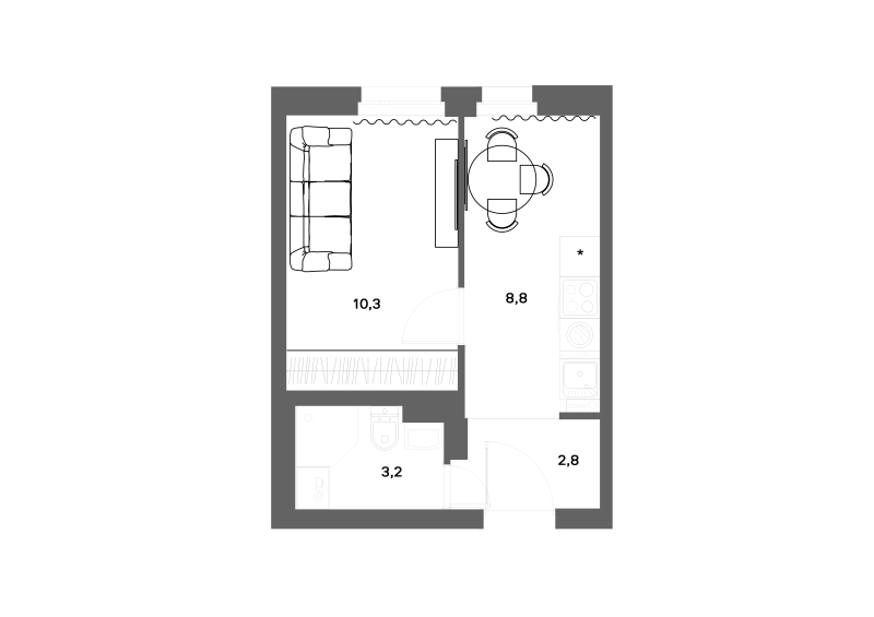 1-комнатная квартира, 25.1 м² в ЖК "ЭКО Квартал NEGA" - планировка, фото №1