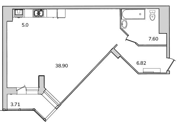 1-комнатная квартира, 61.5 м² в ЖК "Шекспир" - планировка, фото №1