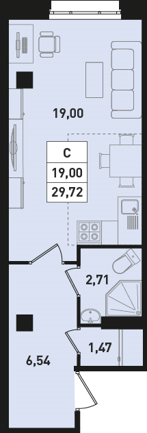 Квартира-студия, 28.8 м² в ЖК "Ромашки" - планировка, фото №1