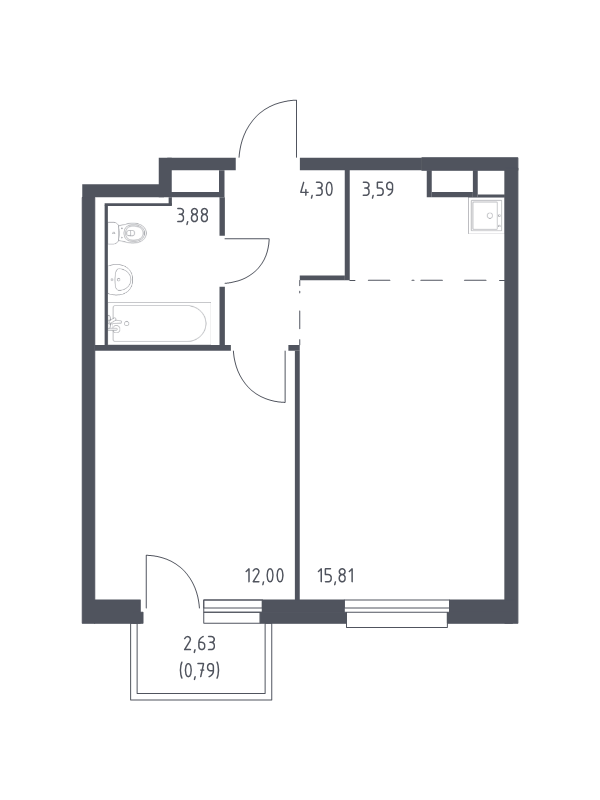 2-комнатная (Евро) квартира, 40.37 м² в ЖК "Новые Лаврики" - планировка, фото №1