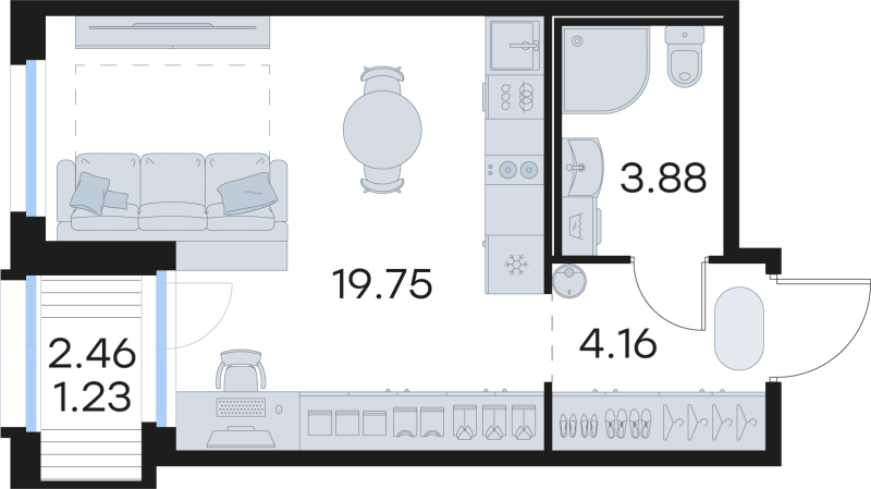Квартира-студия, 29.02 м² в ЖК "GloraX Парголово" - планировка, фото №1