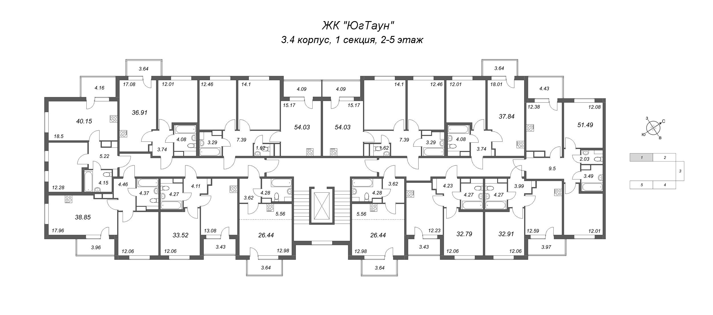 Квартира-студия, 26.44 м² в ЖК "ЮгТаун" - планировка этажа