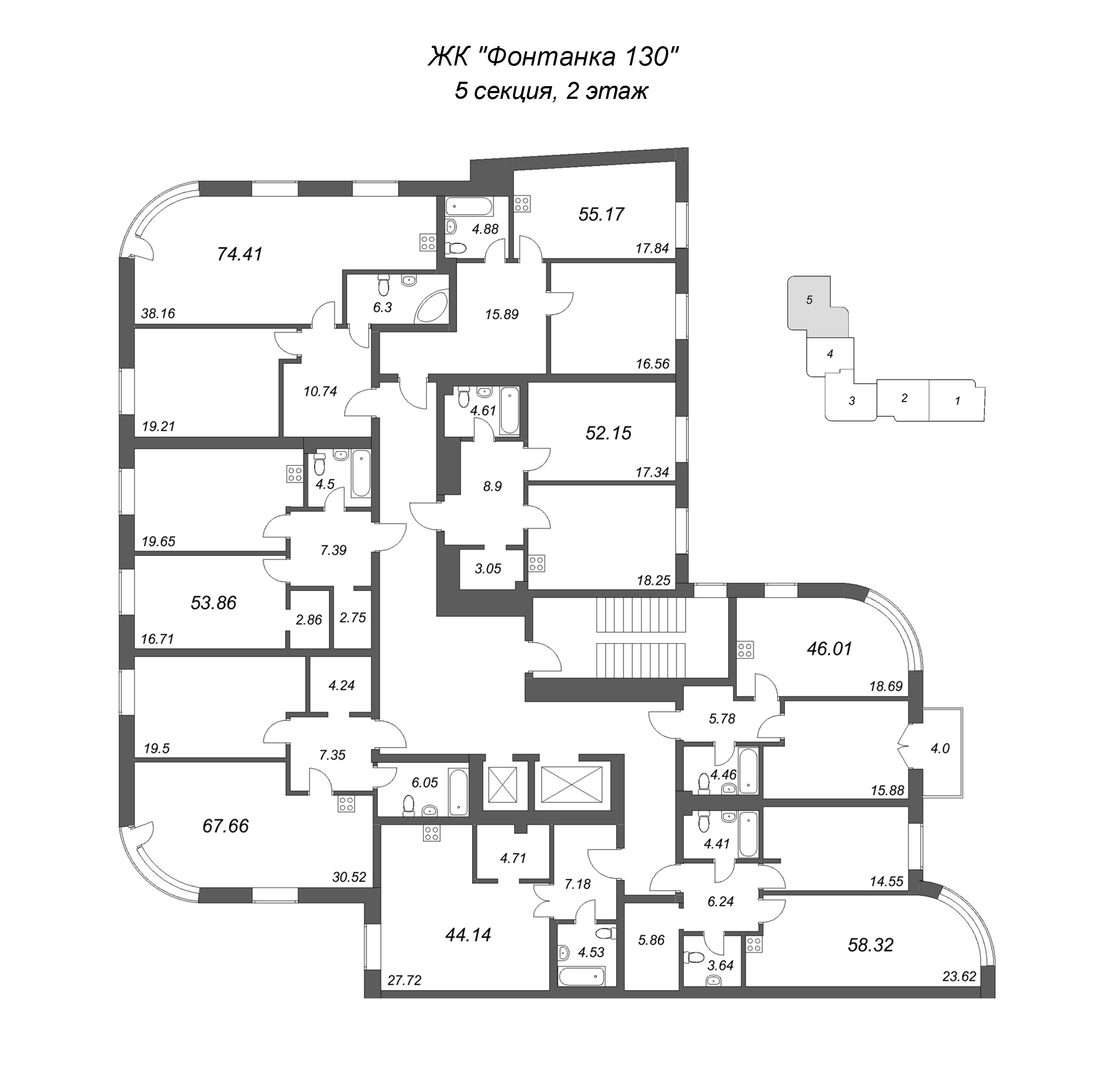 Квартира-студия, 44.14 м² в ЖК "Фонтанка 130" - планировка этажа