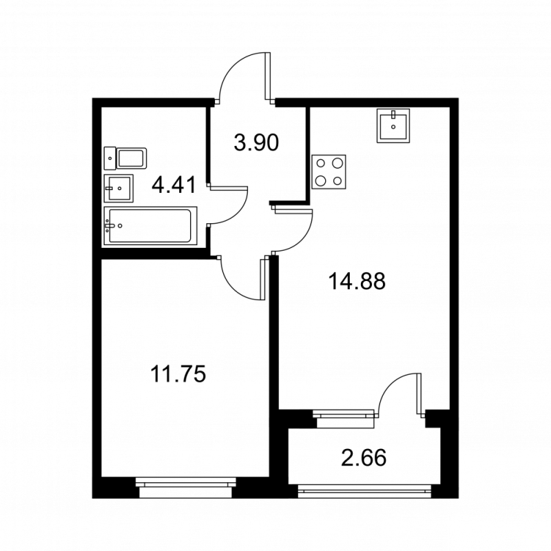 1-комнатная квартира, 36.27 м² в ЖК "Квартал Заречье" - планировка, фото №1