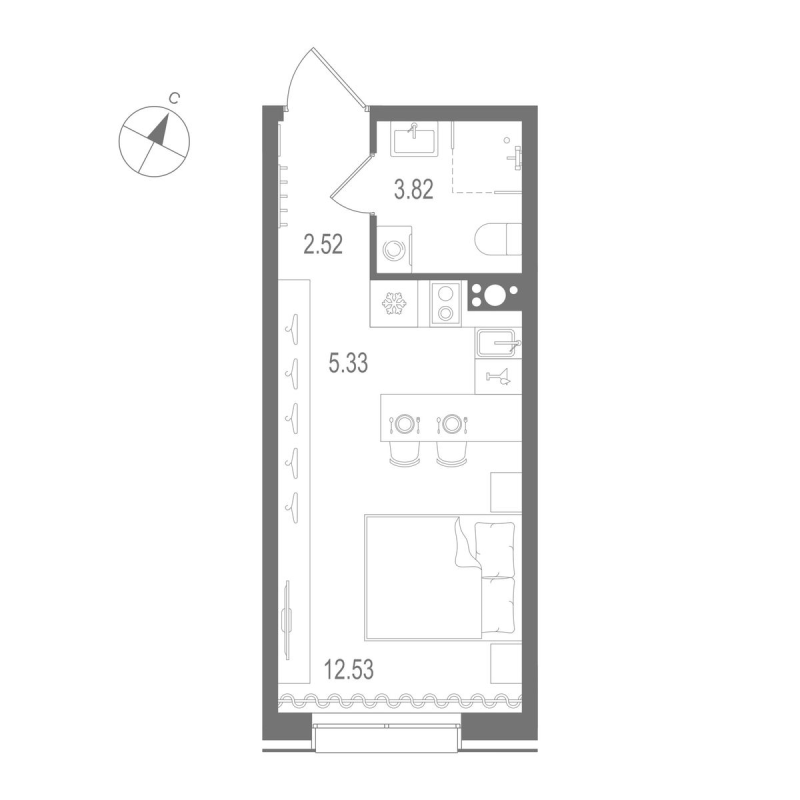 Квартира-студия, 24.2 м² в ЖК "Остров Первых" - планировка, фото №1
