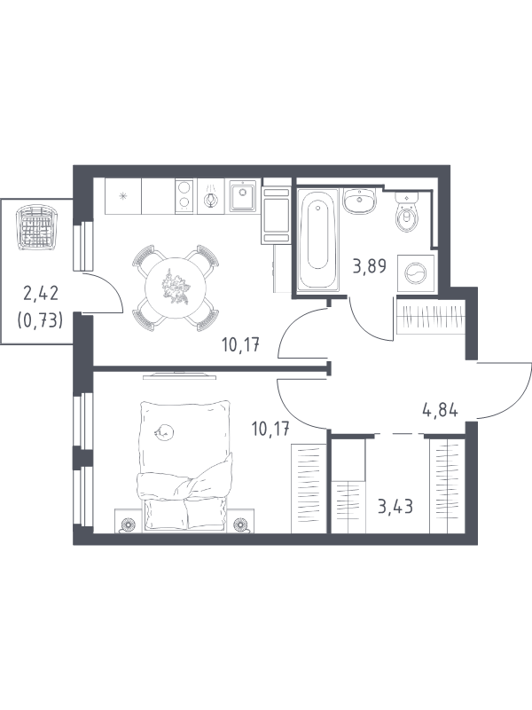 1-комнатная квартира, 33.23 м² в ЖК "Новое Колпино" - планировка, фото №1