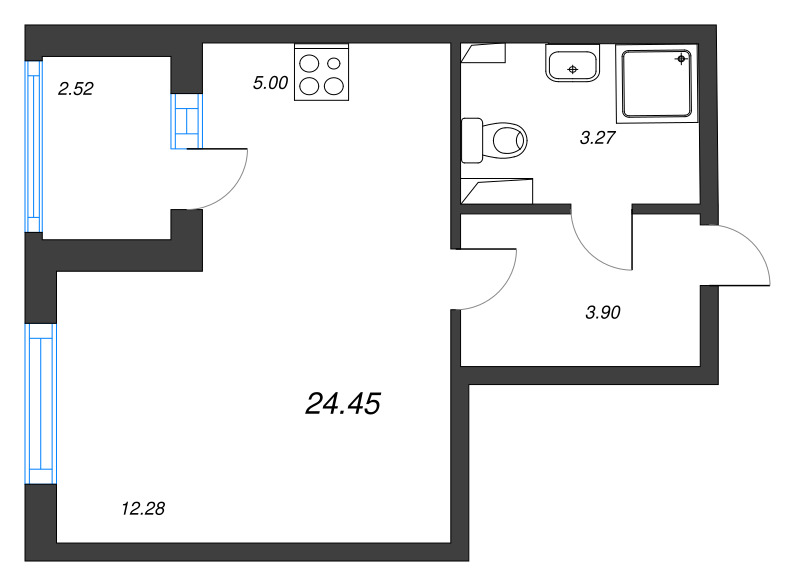 Квартира-студия, 24.45 м² в ЖК "Любоград" - планировка, фото №1