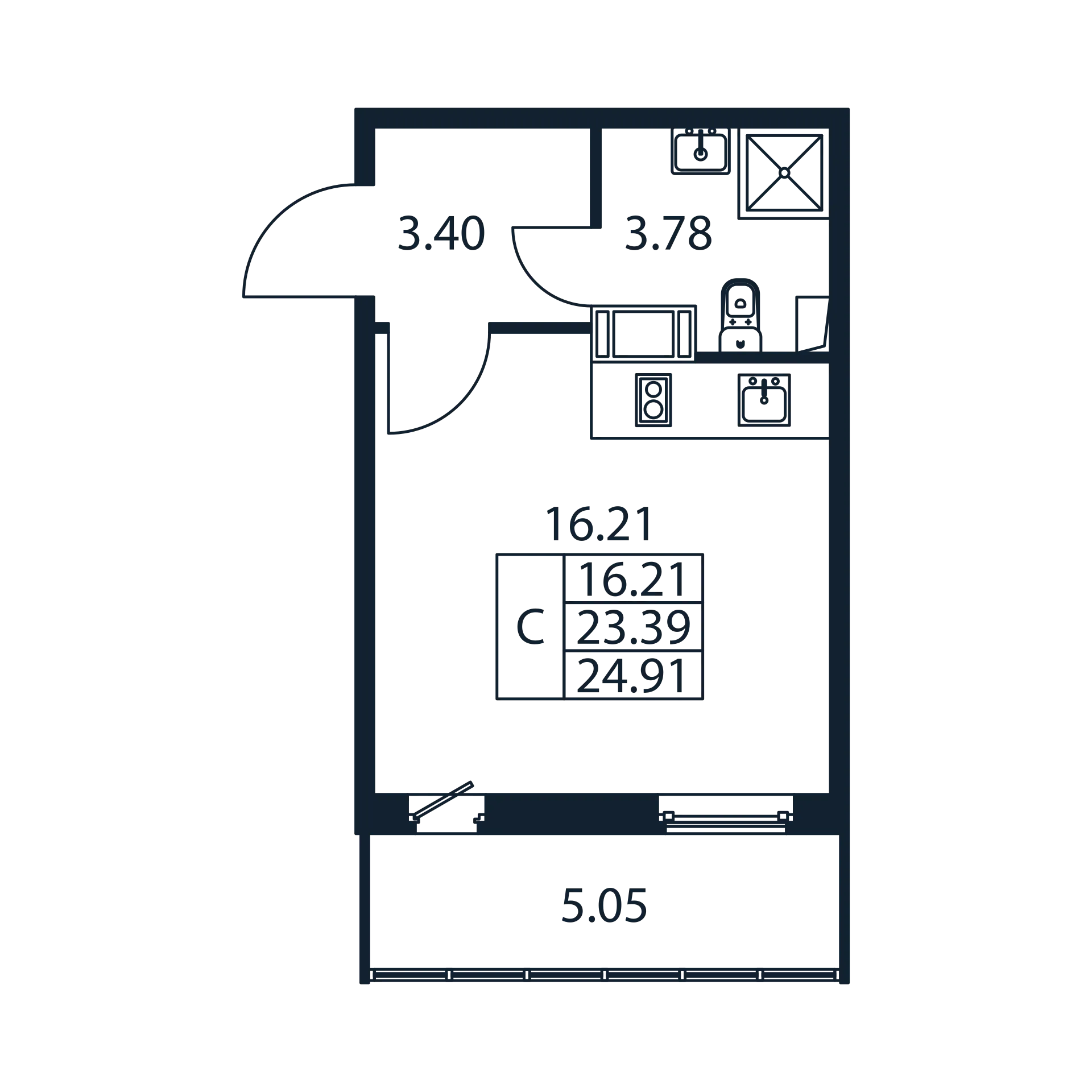 Квартира-студия, 23.39 м² в ЖК "Полис ЛАВрики" - планировка, фото №1