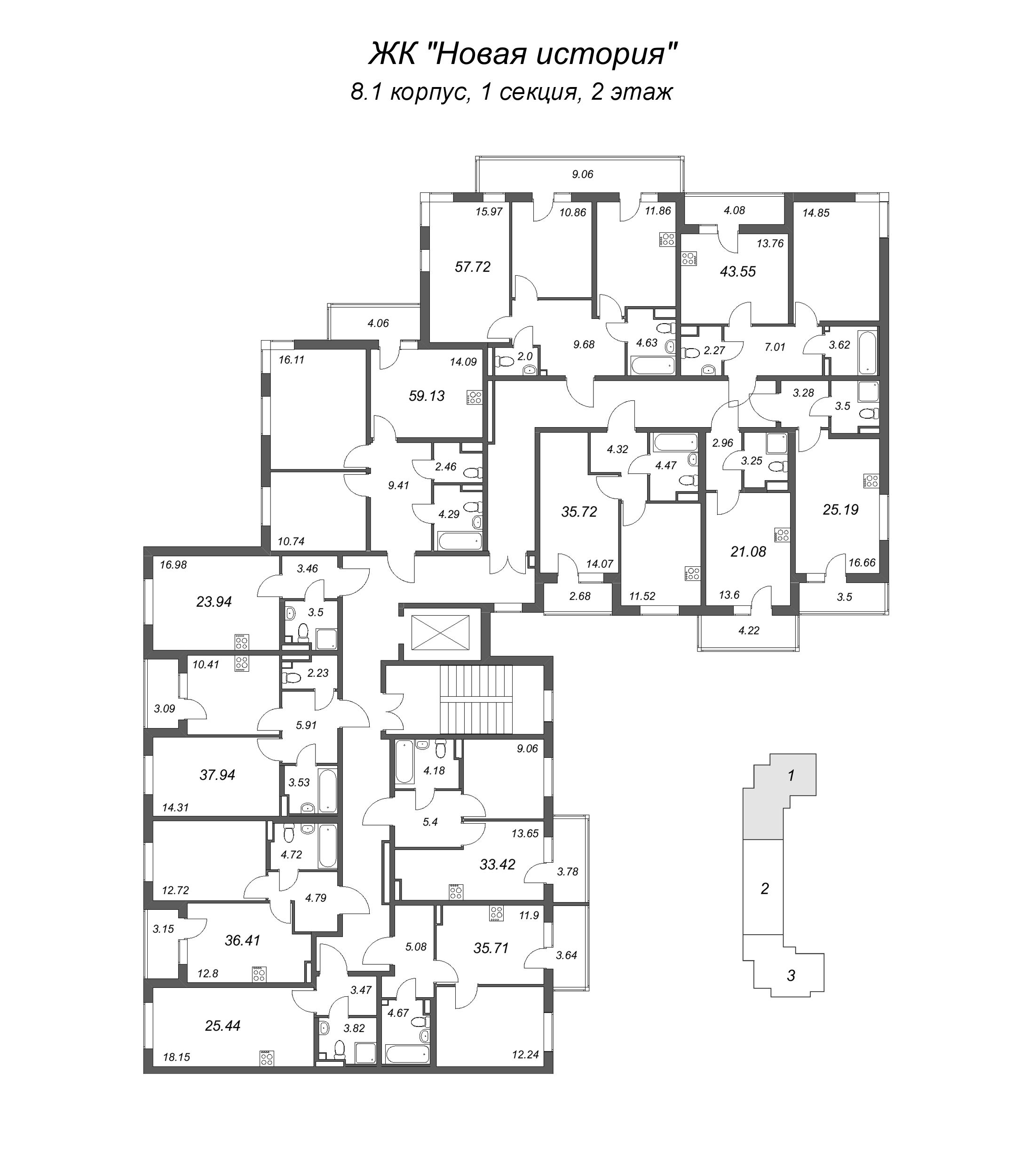 Квартира-студия, 21.08 м² в ЖК "Новая история" - планировка этажа