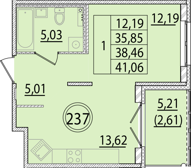 1-комнатная квартира, 35.85 м² в ЖК "Образцовый квартал 15" - планировка, фото №1