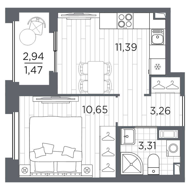 1-комнатная квартира, 30.08 м² в ЖК "Оптимист" - планировка, фото №1