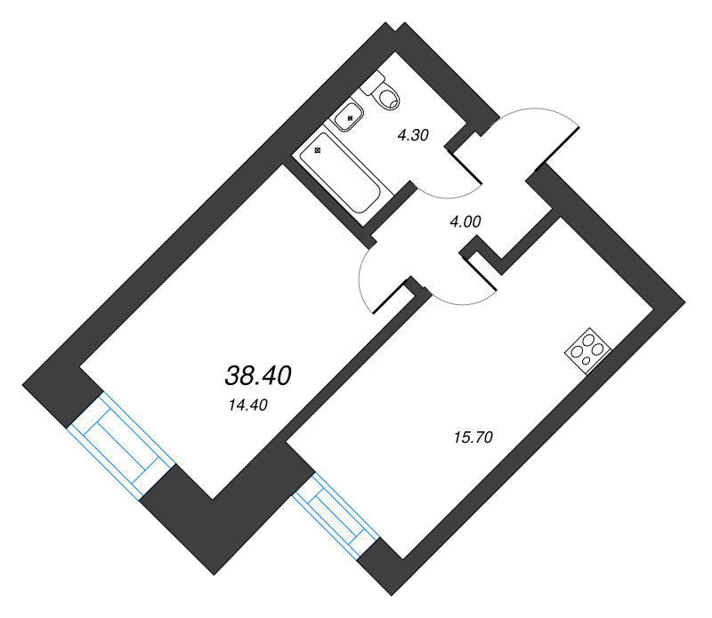 1-комнатная квартира, 38.4 м² в ЖК "Листва" - планировка, фото №1