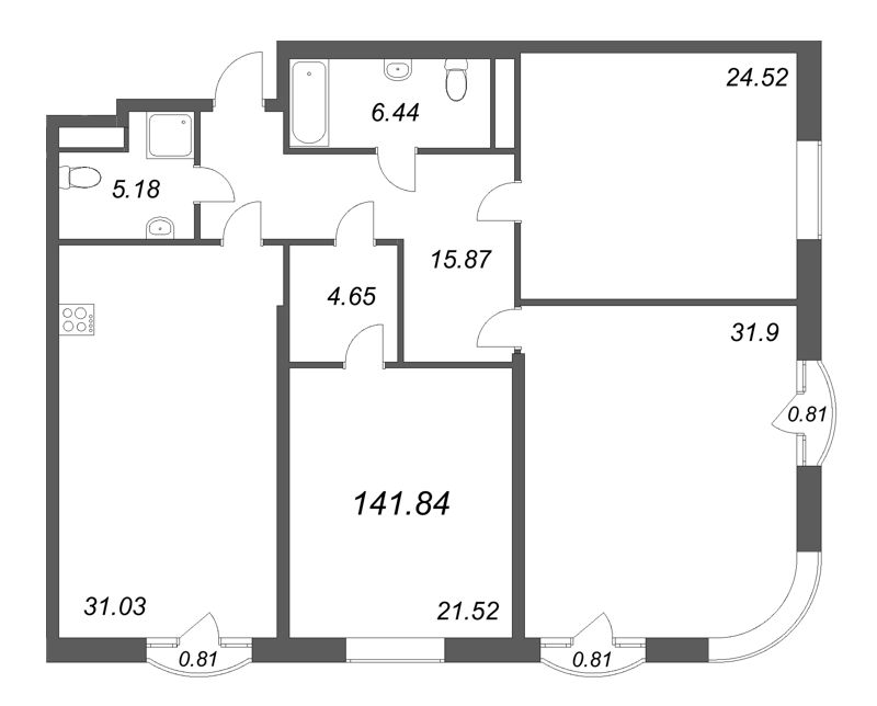 4-комнатная (Евро) квартира, 141.84 м² в ЖК "MONODOM-ART" - планировка, фото №1