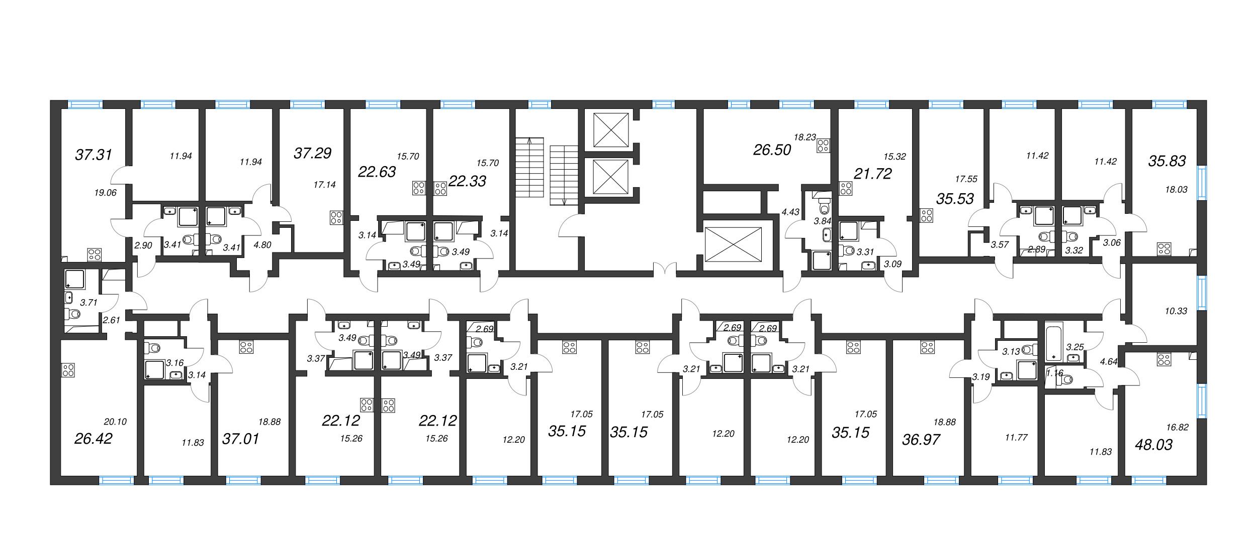 Квартира-студия, 22.33 м² в ЖК "Морская миля" - планировка этажа