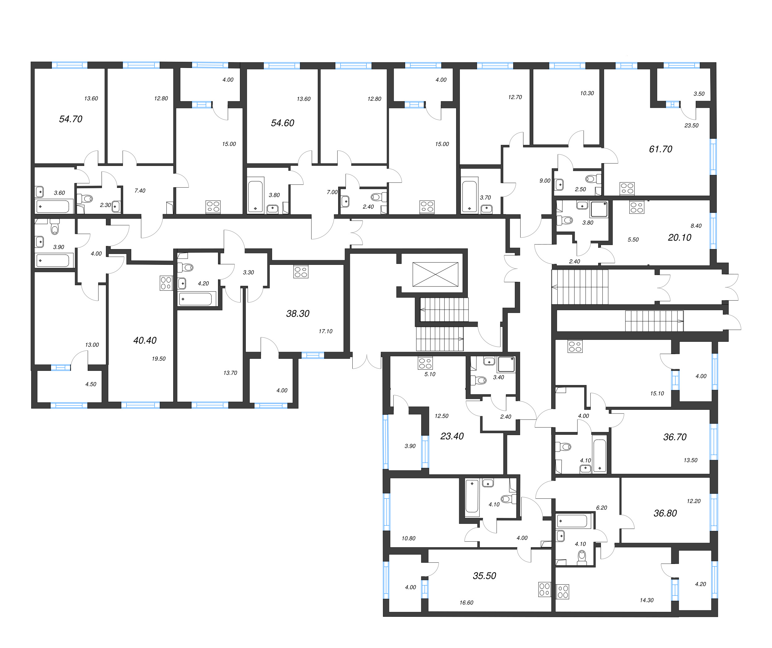 1-комнатная квартира, 36.8 м² - планировка этажа