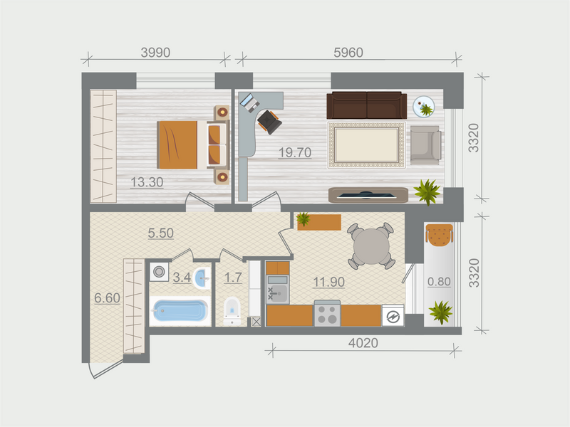 2-комнатная квартира, 62.2 м² в ЖК "Эко Квартал Гармония" - планировка, фото №1