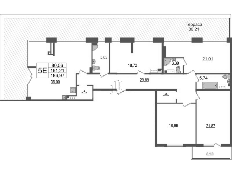 4-комнатная (Евро) квартира, 189.2 м² в ЖК "TESORO" - планировка, фото №1