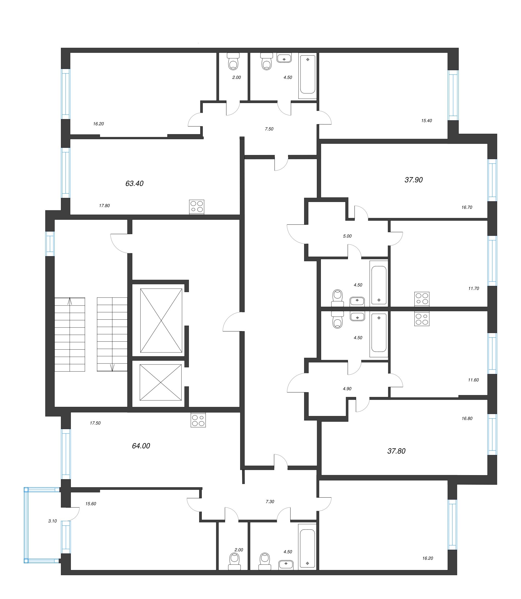 1-комнатная квартира, 37.9 м² в ЖК "Ягодное Река Парк" - планировка этажа