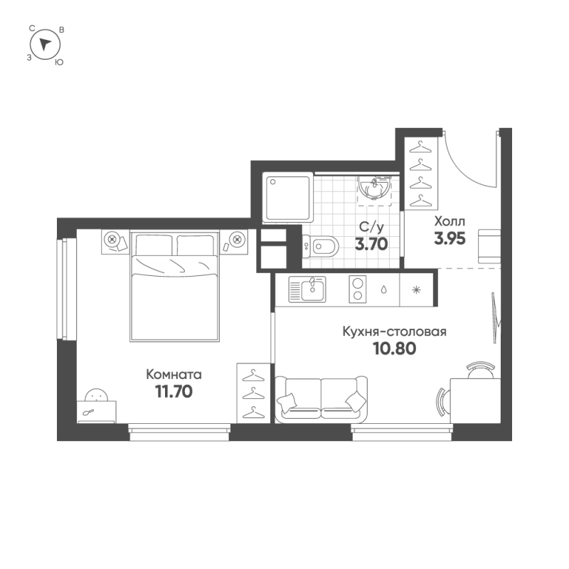 1-комнатная квартира, 30.15 м² в ЖК "Авеню-Апарт Пулково" - планировка, фото №1