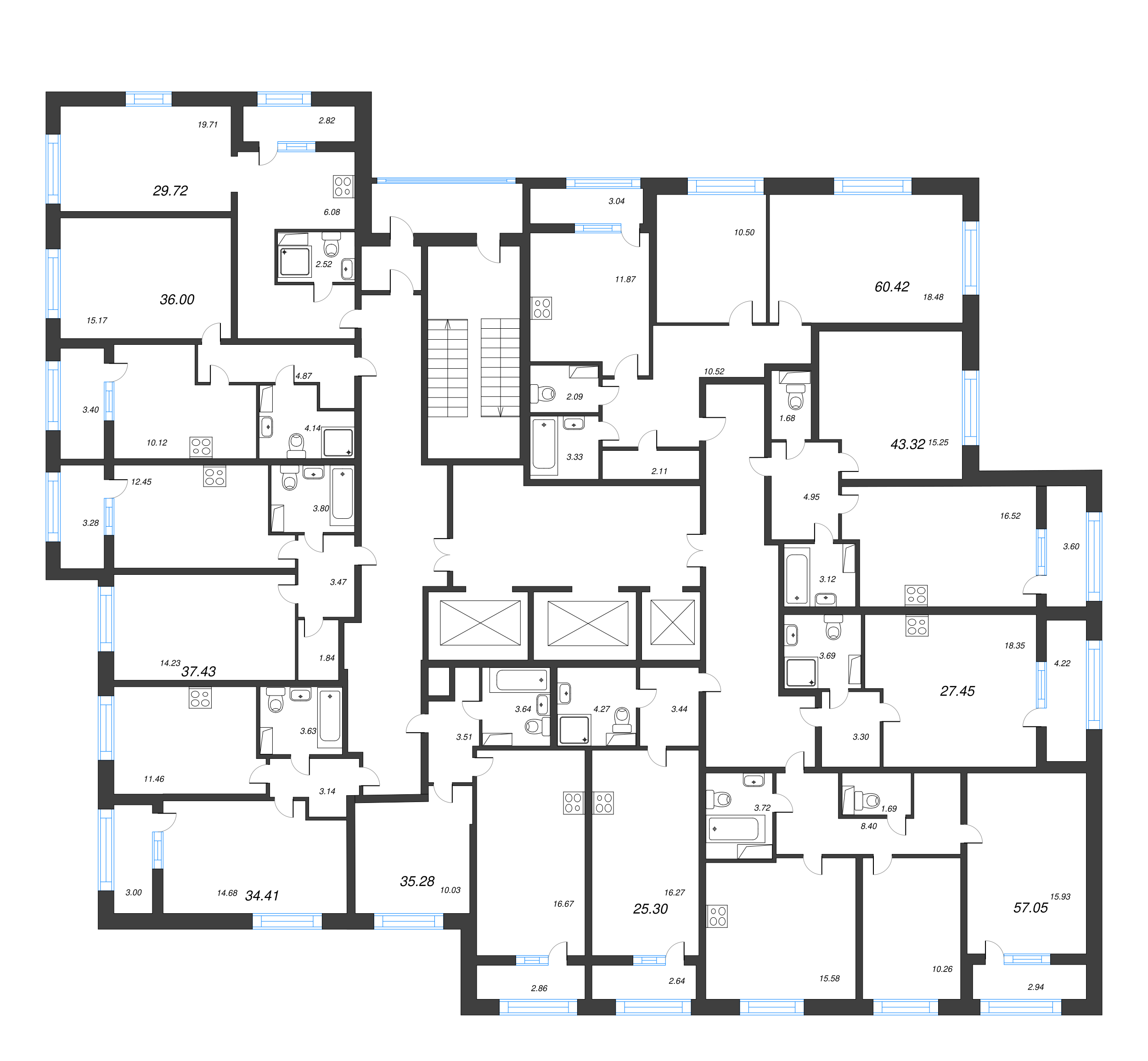 Квартира-студия, 25.3 м² в ЖК "БелАрт" - планировка этажа