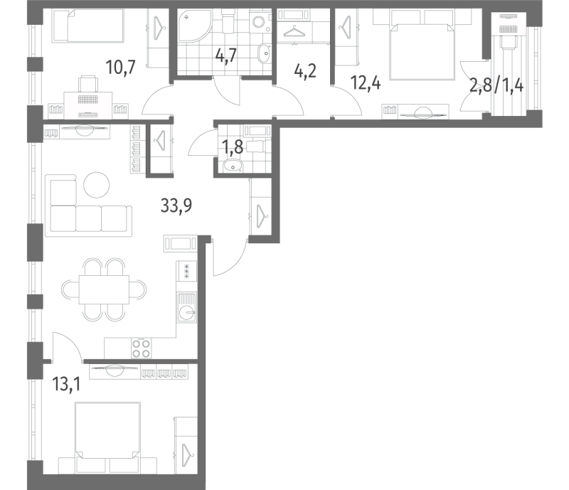 4-комнатная (Евро) квартира, 82.2 м² - планировка, фото №1