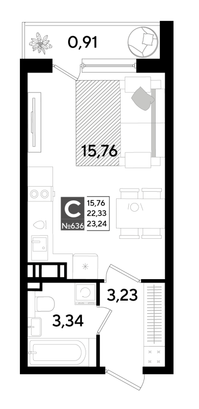 Квартира-студия, 23.24 м² в ЖК "Догма Юкки" - планировка, фото №1