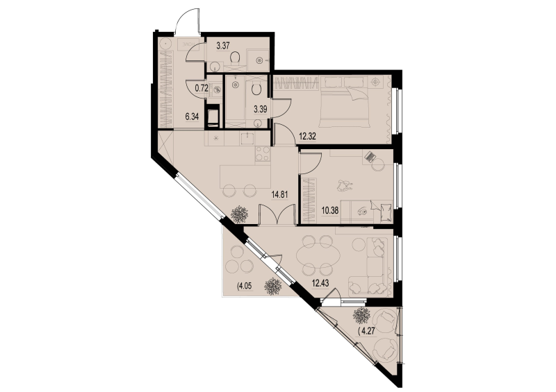3-комнатная квартира, 66.25 м² в ЖК "ID Murino III" - планировка, фото №1
