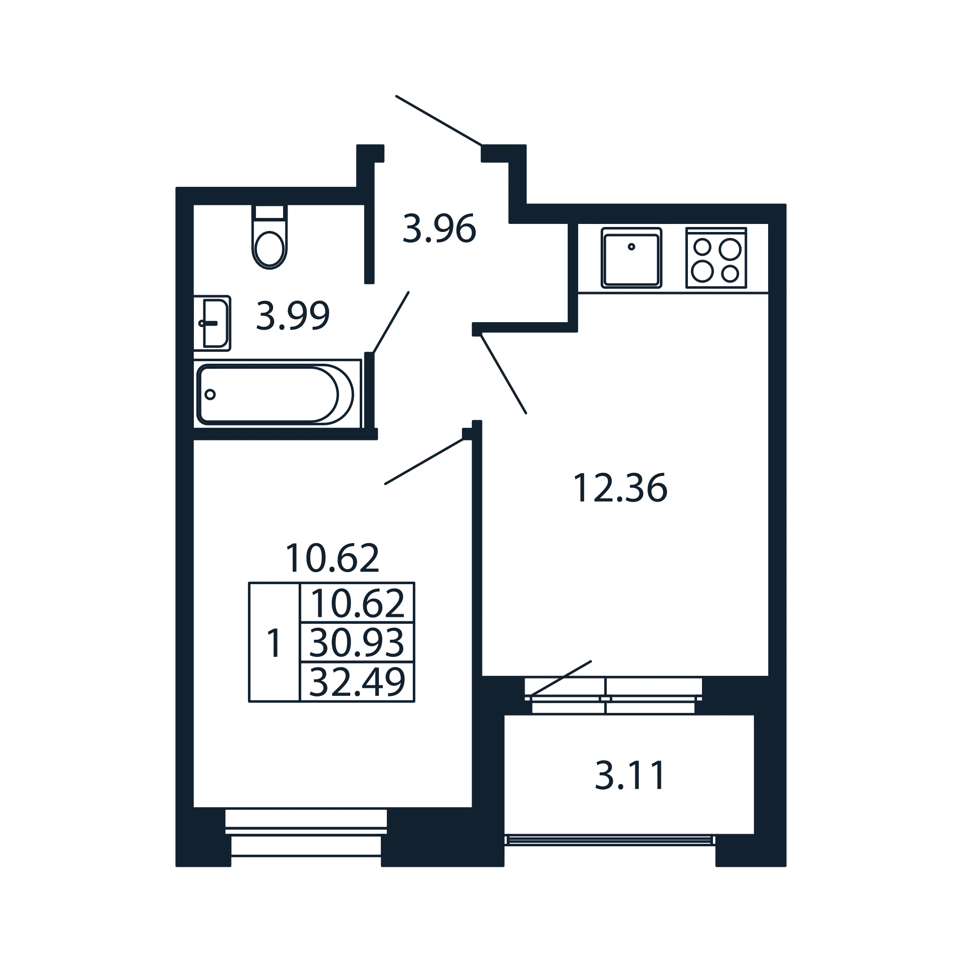 1-комнатная квартира, 30.93 м² в ЖК "Полис Новоселье" - планировка, фото №1
