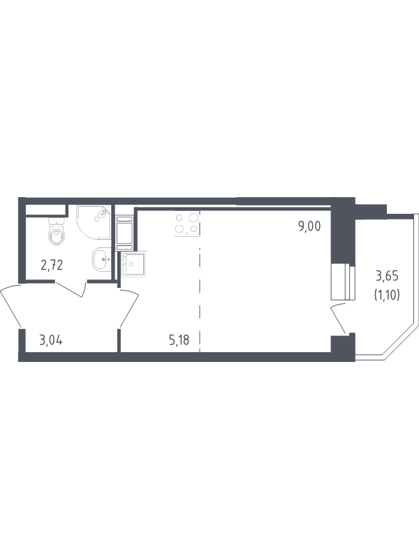 Квартира-студия, 21.04 м² в ЖК "Живи! В Рыбацком" - планировка, фото №1