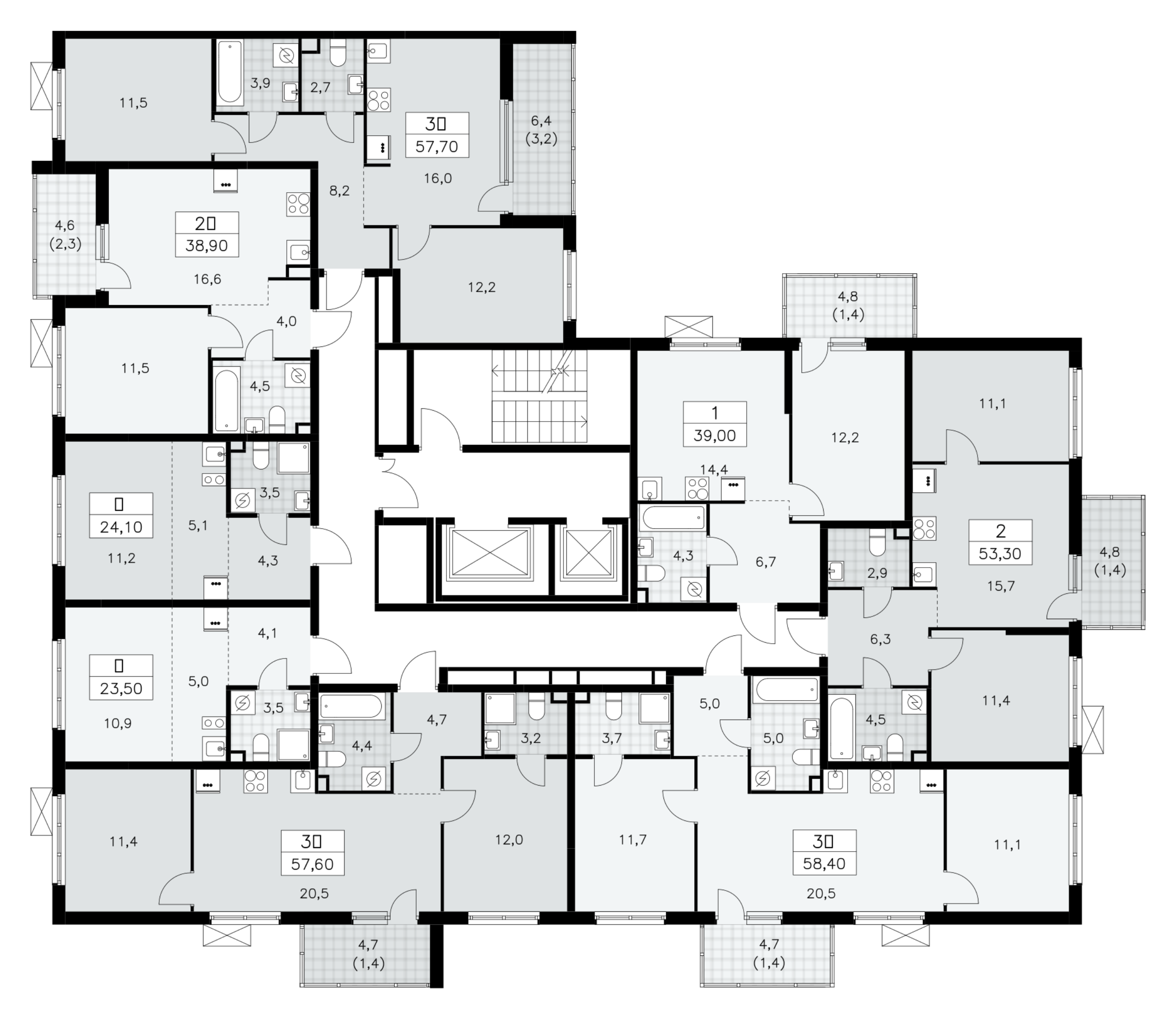 2-комнатная (Евро) квартира, 38.9 м² в ЖК "А101 Лаголово" - планировка этажа