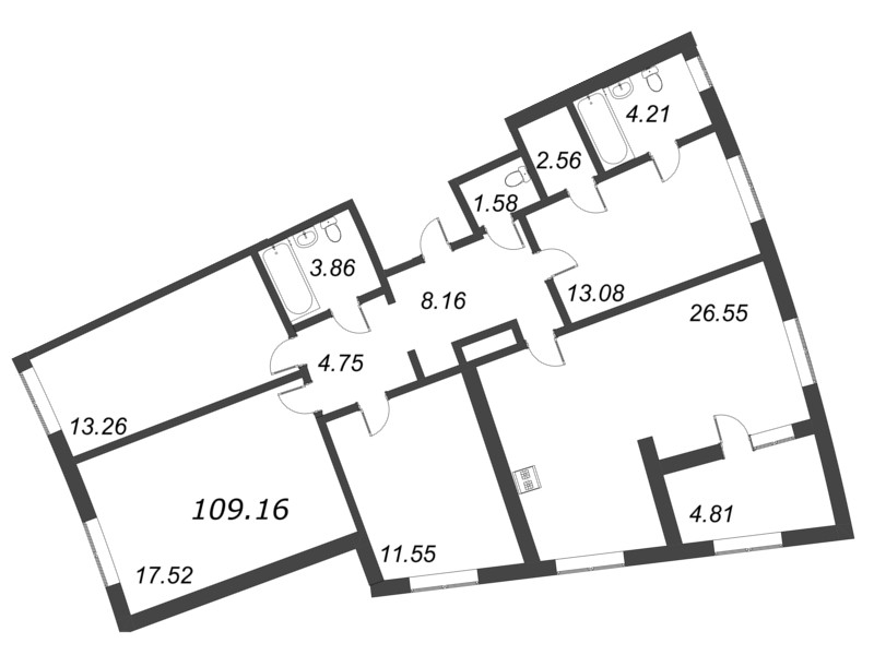5-комнатная (Евро) квартира, 109.16 м² в ЖК "Морская набережная. SeaView" - планировка, фото №1