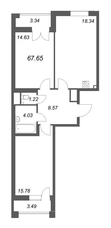 3-комнатная (Евро) квартира, 67.65 м² в ЖК "Дефанс Бизнес" - планировка, фото №1