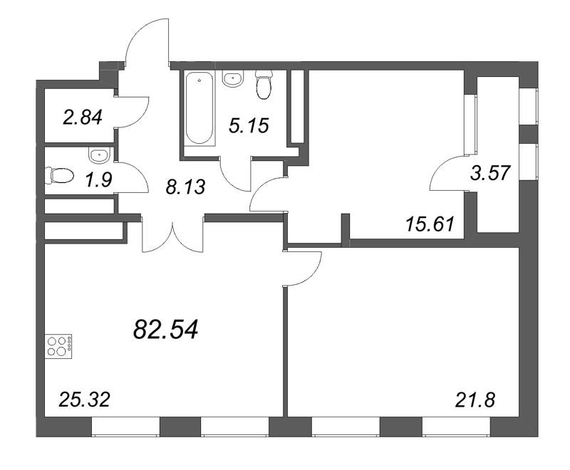 3-комнатная (Евро) квартира, 81.5 м² в ЖК "Дефанс Премиум" - планировка, фото №1