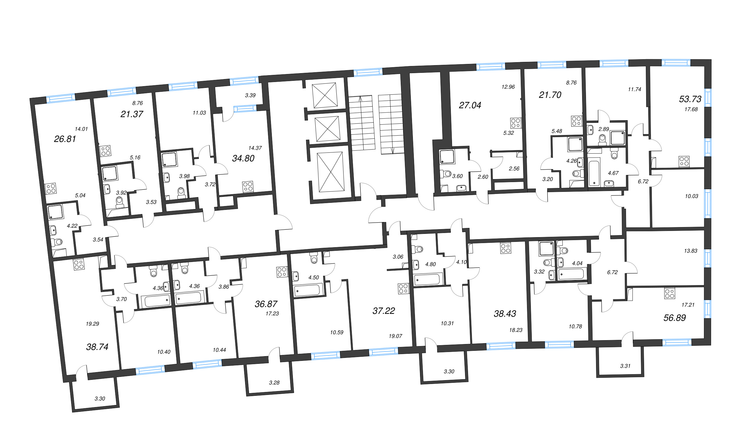 Квартира-студия, 21.37 м² в ЖК "Бульвар Грина" - планировка этажа