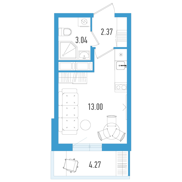 Квартира-студия, 19.69 м² в ЖК "AEROCITY" - планировка, фото №1