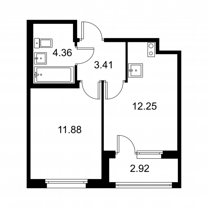 1-комнатная квартира, 33.36 м² в ЖК "Квартал Заречье" - планировка, фото №1