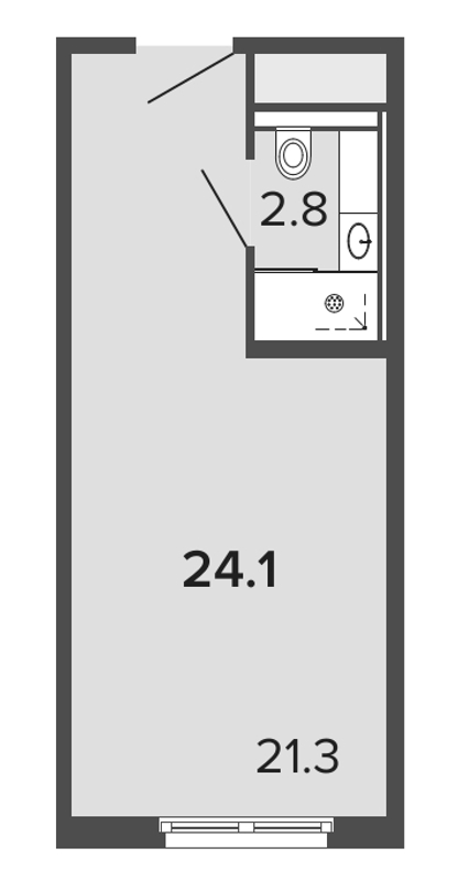 Квартира-студия, 23.8 м² в ЖК "ARTSTUDIO Moskovsky" - планировка, фото №1